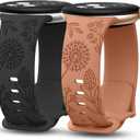 Minyee 2 Packs Floral Engraved Bands Compatible with Google Pixel Watch 4/3 41mm/Pixel Watch 2/1 Band Women, Cute Soft Silicone Flower Sport Fancy Straps (Black/Brown)