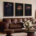 Framed 3Pcs Vintage Wall Art Prints Retro Moody Floral Botanical Canvas Painting Farmhouse Decor Black Dark Flower Picture Poster for Bedroom Living Room 16x24 Inches