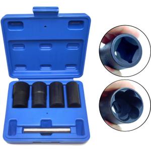 5PCS Twist Lug Nut Socket Set - 1/2 inch Drive Damaged Nut Lock Remover Extractor - Rusted & Strip & Stripped & Stuck Locking Nut Removal Tool Kit with 17mm 19mm 21mm 22mm Sockets