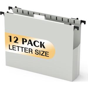 Extra Capacity Plastic Hanging File Folders,12 Pack Reinforced Hang Folder,Heavy Duty 7 Inch Expansion,Filing Cabinet Folders Letter Size for Bulk Files/Medical Charts(Glacier Gray)