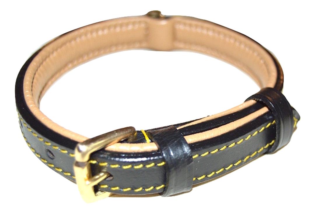 Luxury Real Leather Padded Dog Collar, Tan and Teal, Size Small, 16" Long x 5/8" Wide, Neck Size 11" to 13.5" Inches
