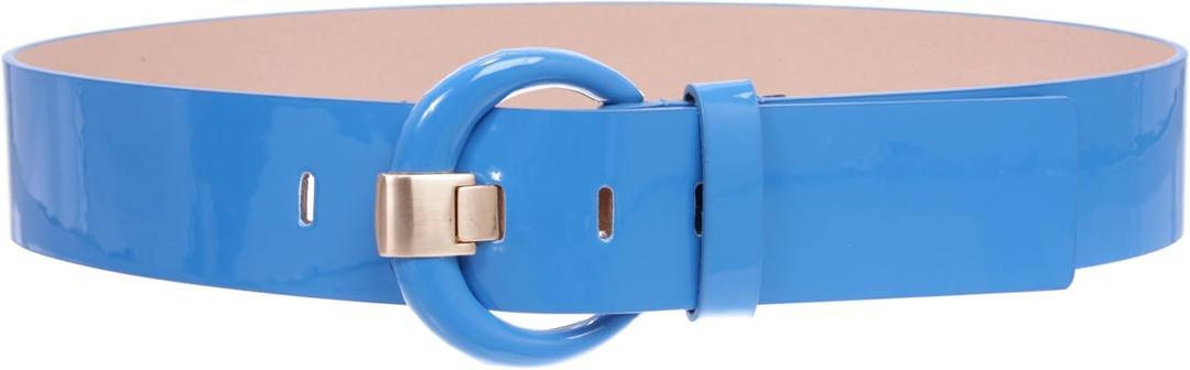 Beltiscool Women's 2" Wide High Waist Patent Leather Fashion Round Belt (Blue, L)