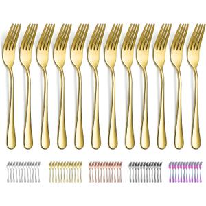 Evanda Gold Dinner Fork 12 Pieces, Gold Titanium Plating Stainless Steel 8.07inch Forks, Cake Forks, Table Forks,Dessert Forks, Easy To Clean, Dishwasher Safe