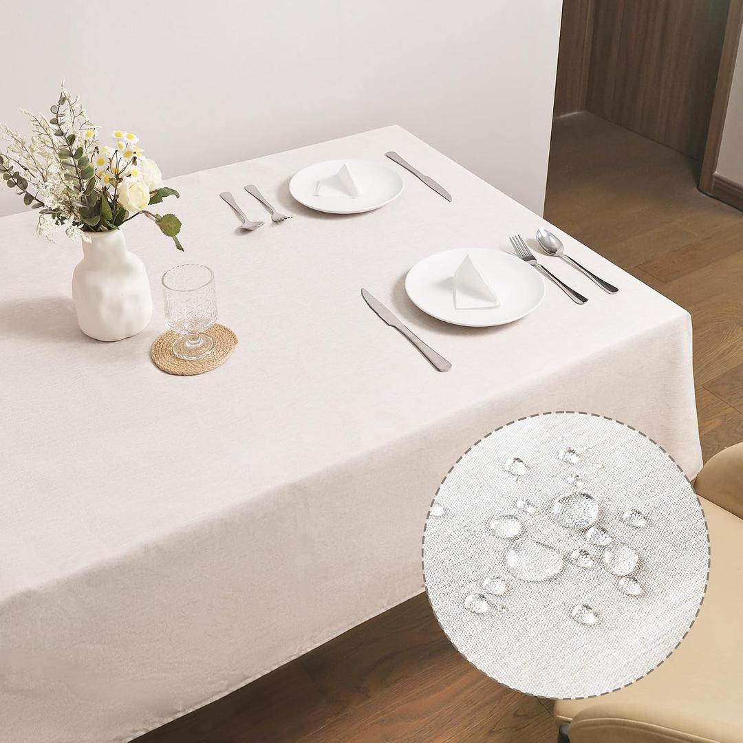Rectangle Tablecloth Linen Texture Waterproof and Stain-Resistant Table Cloth, Kitchen Dining Table Decoration, 52 x 70 inch Fabric Beige