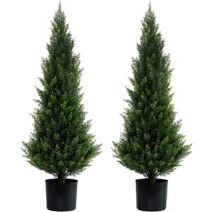 Artificial Topiary Cedar Trees Faux Pine Shrubs UV Resistant Artificial Bushes Artificial Plants for Indoor Outdoor Garden,3 Feet-2 Pack