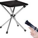 Portable Stool, 13.8 Inch High & 1.32 lbs Small Folding Chair, Telescopic Compact Foldable Stool with Carry Bag for Camping, Hiking, Outdoor Concert (Black)