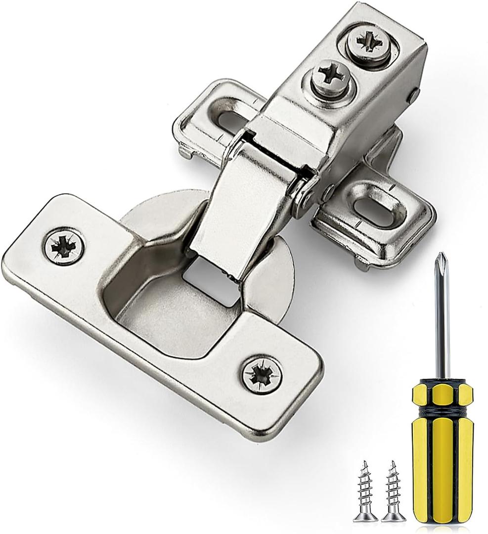 Ravinte 50 Pack 25 Pairs 5/8 Inch Overlay Brushed Nickel Short Arm Kitchen Cabinet Hinges,Soft Close 105 Degree Concealed Hinges with Screwdriver and Mounting Screws Used for Face Frame Door