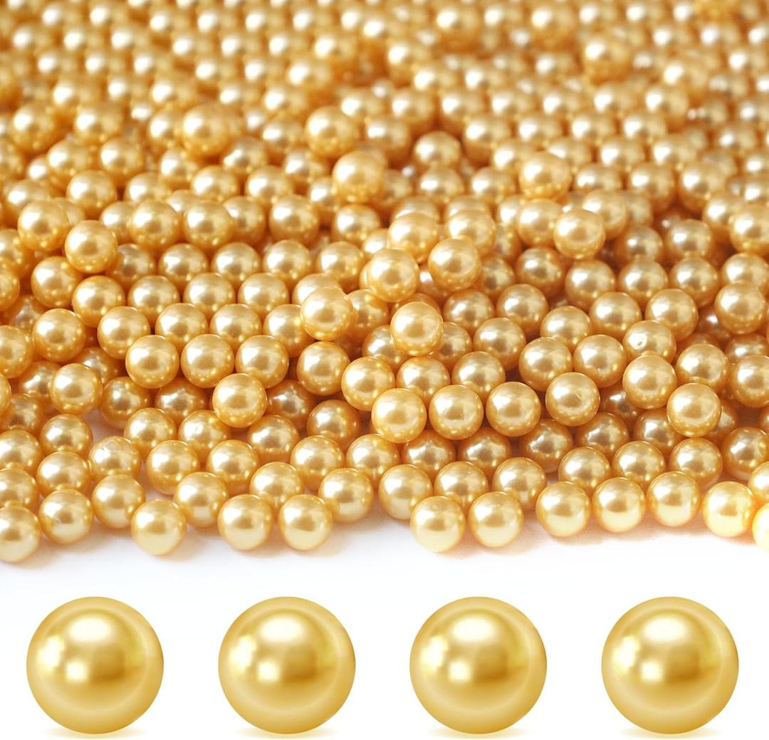 1300Pcs Gold Vase Filler No Hole Pearl Beads, 8mm Art Plastic Beads Pearls for Crafting, Vase Filler for Centerpieces Wedding Party Decoration, Home Table Decor, DIY Crafts