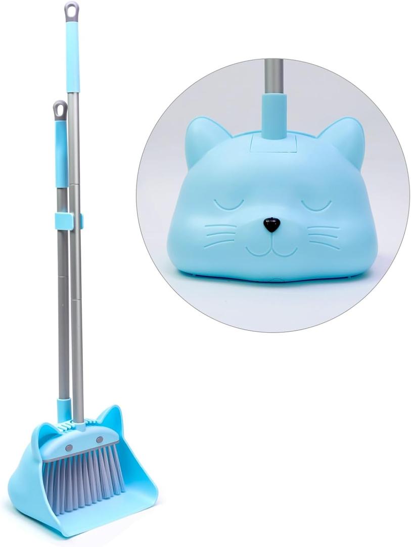 28'' Kids Mini Broom and Dustpan Set - Toddler Cleaning Toy, Toddler Household Helper, Parent-Child Interactive Play Cleaning Tool, Cute Cartoon Design, Small Safe Corner Broom (Blue Bubble)