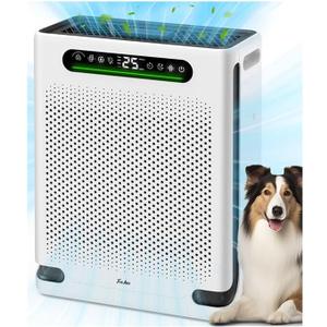 FreAire Air Purifiers for Home Large Room Up to 2600 Ft², HEPA Air Purifier with Washable Filter & Air Quality Display, Powerful Turbo Mode Air Cleaner for Pet Hair Odors Smoke Dust, HAP605 White