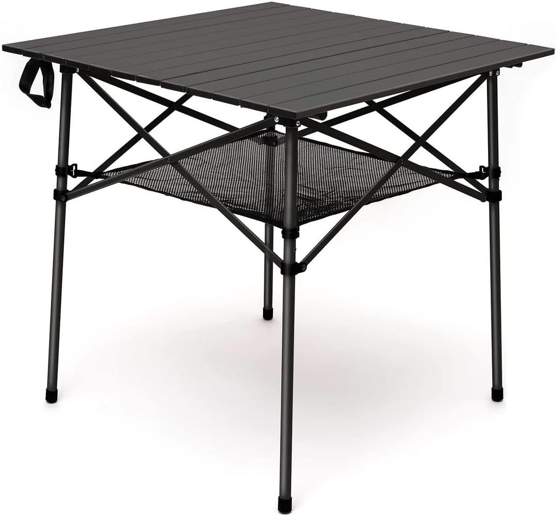 SUNNYFEEL Aluminum Folding Table for Camping, Lightweight Roll Up Top, Portable Camp Tables with Carry Bag for Outdoor Picnic (Square, Brown), 27.5 X 27.5 in