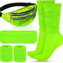 Tarpop 80s Neon Women Slouch Socks 90s Headbands Wristbands Fanny Pack Leg Warmers Sweatbands Waist Bag Women Party Costume (Green)