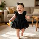 Baby Girl Romper Dress Ribbed Newborn Lace Boho Tutu Dresses Headband Baptism Photography Wedding Summer Outfit (3-6 Months,All Black)
