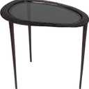 Deco 79 Aluminum Metal Side End Accent Table Abstract Oval Shaped End Table with Shaded Glass Top and Detailed Engravings, Side Table 23" x 15" x 23", Black