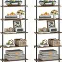 Wolawu 5 Tiers Ladder Shelf 2-Piece Black Modern Tall Bookshelf Open Large Tall Wall Mount Storage Bookcase Standing Leaning Wall Shelves Industrial Decorative (Brown)