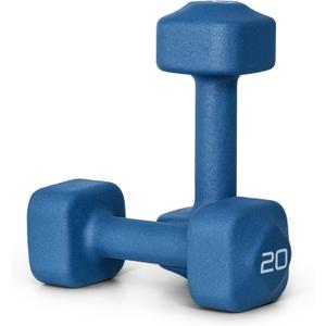 Tone Fitness Neoprene Dumbbell Weight Pairs with Anti-Roll Square Head | Multiple Options (20 lb - Pair, Blue)