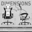 HLDIRECT Gaming Chair, Ergonomic Video Game Seat with 360° Swivel & Lumbar Massage, Computer Chair PU Leather Cushion for Adults Home/Office Use (Black & White), Backrest: 19.7 Inches, Height: 4 Inches