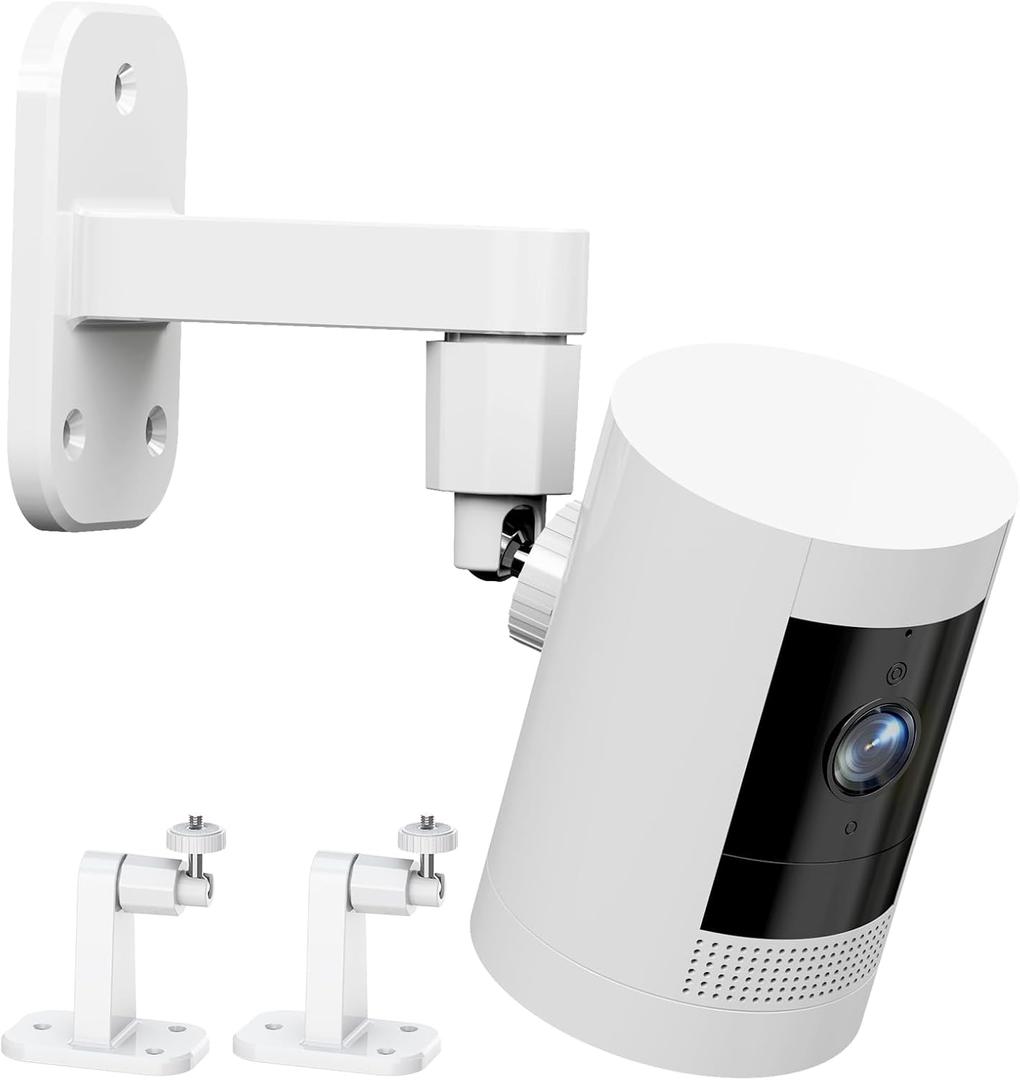 2 Pack Ring Camera Mount: 360 Degree Adjustable Wall Mount for Stick Up Cam Battery/Outdoor Cam Plus, 2 Ways Installation - Strong Adhesive & Screw, Fit for Viewing Angle(White)