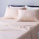 Amazon Basics 4 Piece Bed Sheet Set, 100% Cotton Jersey, Includes Super Soft, Flat and Fitted Sheets, Pillowcase, Full, Blush, Solid