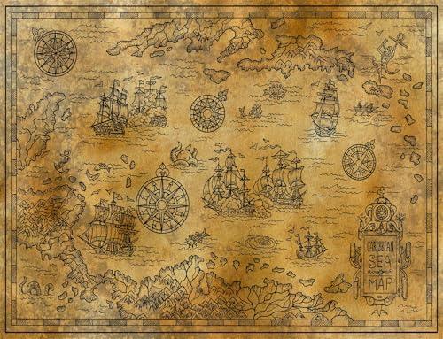 SADFA 7x5ft Pirate Treasure Map Backdrop Nautical Theme Party Decor, Halloween Trunk Or Treat, Kids Birthday Banner, Photo Booth Props