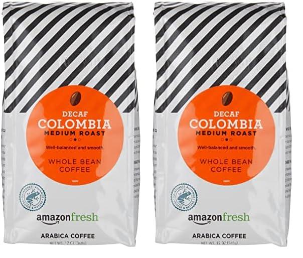 AmazonFresh Decaf Colombia Whole Bean Coffee, Medium Roast, 12 Ounce (Pack of 2). BBD sep/08/2026