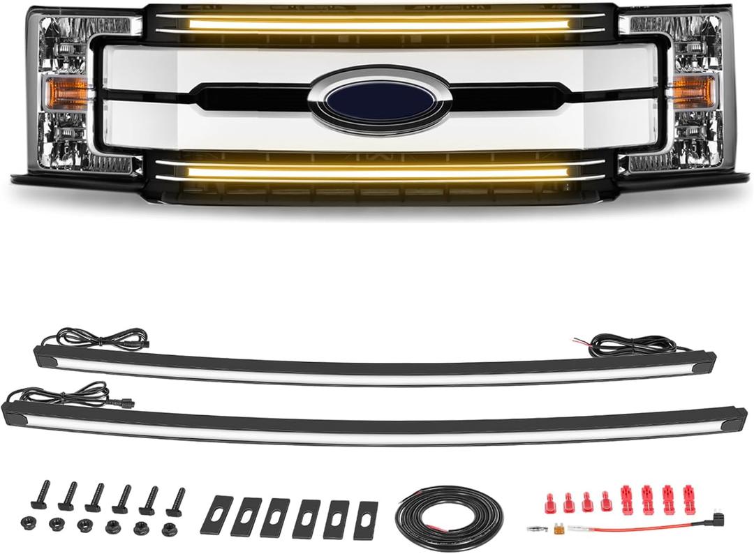 Dual 37" Amber DRL LED Grille Light Bar Kit Front Grill Accent Amber Light Bar for 2017-2022 Ford F-250 Super Duty Position Marker Light