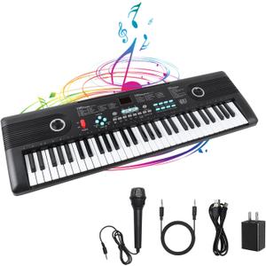 61 Keys Piano Keyboard, Electronic Digital Piano with Built-in Speaker Microphone, Portable Keyboard Gift Teaching for Beginners, Electric Piano for Kids, Birthday Gift for Children