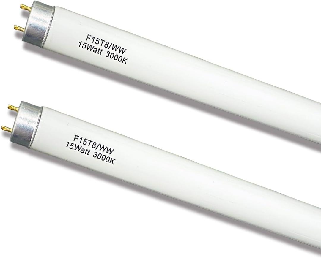 (18inch) F15T8/WW Fluorescent Bulb 15Watt Soft White F15W-T8-KB Replacement Light Tube,3000K Warm White T8 Linear Lamp for Kitchen and Bath, 17 inch Exclude 4 pins