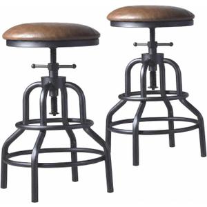 Industrial Vintage Counter Stool, Kitchen Counter Height Adjustable Swivel Chair, Metal Frame Stool, 20.47-26.77 Inch, Fully Welded Base, Brown PU Upholstered, Set of 2