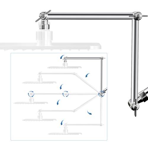 18'' Shower Head Extension Arm, Anti-Leak Adjustable Shower Arm Extender for Rain & Handheld Shower Head, Extended Shower Arm with G1/2 Universal Connector Compatible (Extend, Chrome)
