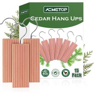 ACMETOP 15 Pack Cedar Hang Ups, 100% Natural Cedar Blocks for Clothes Storage, Aromatic Cedar Balls Hangers, Storage Accessories Closets & Drawers