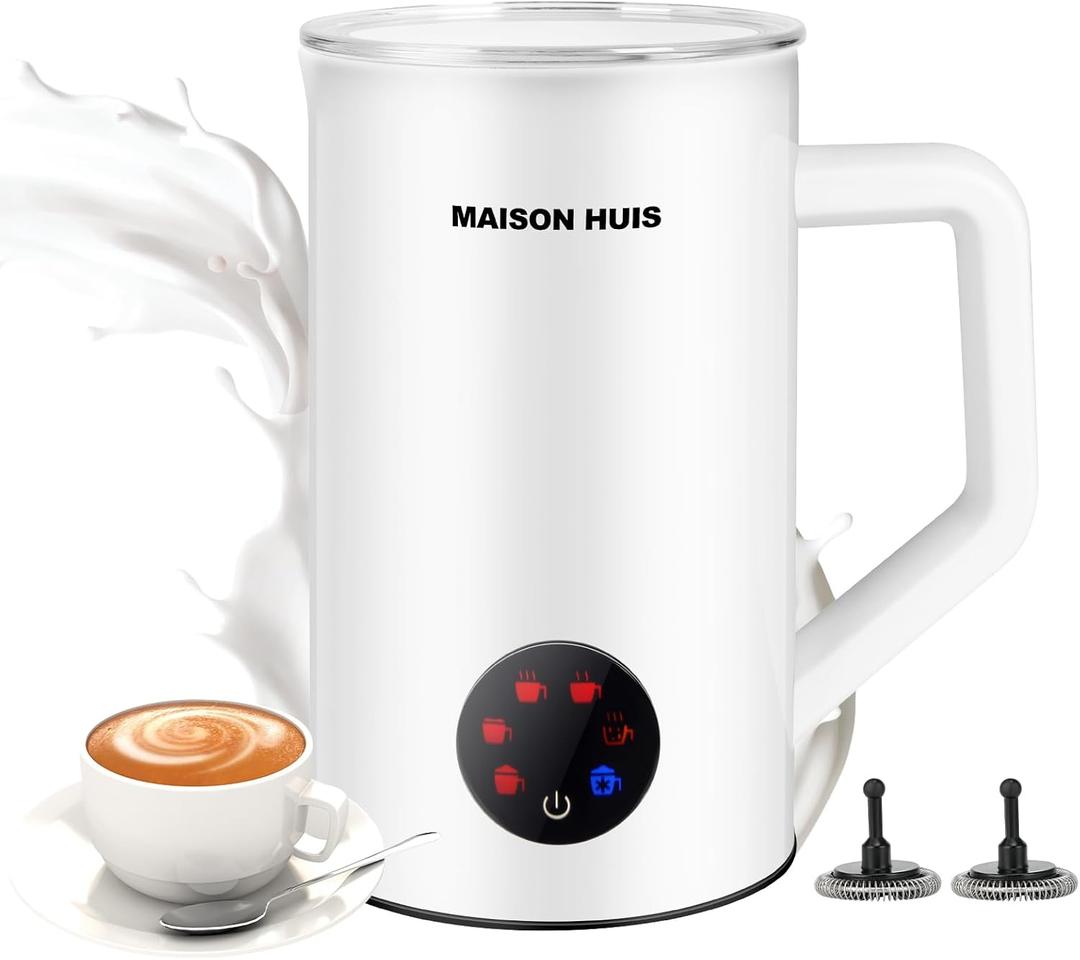 MAISON HUIS Milk Frother, 6-IN-1 Electric Milk Steamer, 20oz/591ml Hot & Cold Foam Maker for Latte & Cappuccino, 550W Fast Heating Stainless Steel Milk Steamer, Hot Chocolate Maker (White)