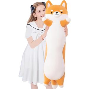 Long Shiba Inu Plush Body Pillow Giant Stuffed Animal Corgi Dog Plush Toys Hugging Pillow, Soft Long Dog Sleeping Cushion Gifts for Girls Boys
