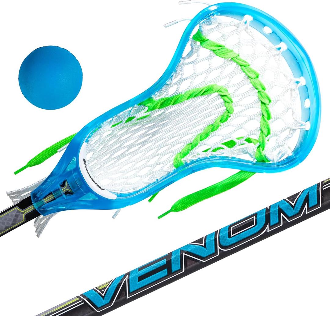 Franklin Sports Kids Mini Lacrosse Stick + Ball Set - Venom Youth Plastic Lacrosse Stick for Beginners - Perfect Set for Kids + Toddlers (Blue)