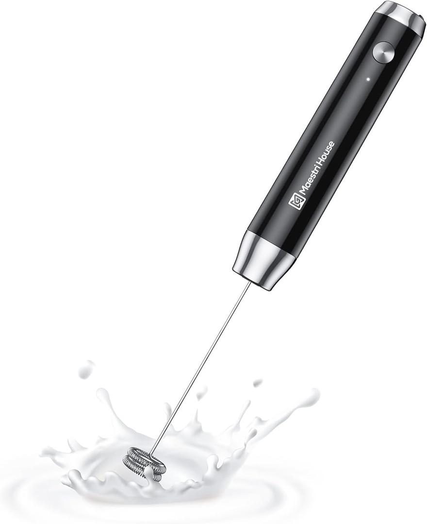 Maestri House Rechargeable Milk Frother, LunaFro NS Handheld Electric Foam Maker Waterproof Detachable Stainless Steel Whisk Drink Mixer Foamer for Lattes, Cappuccino, No Stand (Black)