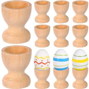 NUOBESTY 15 Pcs Unfinished Wooden Egg Cups, DIY Painting Wood Holder Stand for Easter Crafts, Single Decorative Display for Boiled Eggs