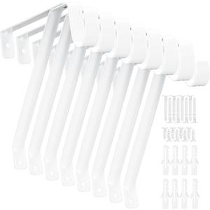 Gisafai 8 Pack Heavy Duty Closet Rod Brackets 12x9.8 Inch White Adjustable Metal Wall Mounted Closet Rod Support Brackets Hook with Screws for Clothes Storage Hanger