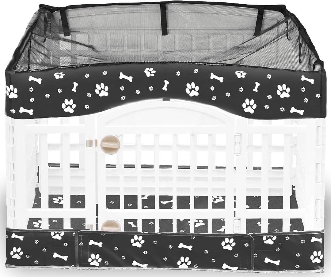 2 Pack Dog Playpen Cover and Bottom Pad Fits for 36 Inch 4 Panels Pet Playpen, Dog Crate Pad Puppy Play Pen Cover, Hoop and Loop Design (Note: Playpen Not Included). -Black