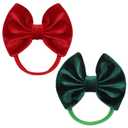 2 Pcs Christmas Velvet Ribbon Hair Bows, Tied Bows Handmade Soft Hairbands Bow Elastic Nylon Hair Accessories for Women Girls Baby Kids Teens Gift (Red, Green)