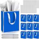 Yeaqee 10 Pack Metallic Paper Gift Bags with Handle Tissue Paper Thank You 5 Senses Gift Bag for Birthday Wedding Baby Shower Groomsmen Bridal Graduation Party Favor 9 x 7 x 3.15''(Royal Blue, Silver)