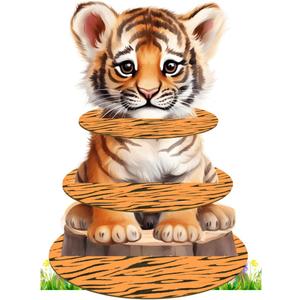 Umoni 3-Tier Tiger Cupcake Stand - Party Cupcake Holder, Desserts Tower for Safari, Baby Shower Supplies