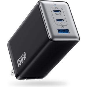 150W USB C Charger Block,GaN III Compact Foldable Wall Charger 3 Port Fast Charging Station,PD QC PPS Portable USB C Hub 100W Laptop Adapter for MacBook Pro/Air,iPad,iPhone 17/Pro,Galaxy S24,Dell etc