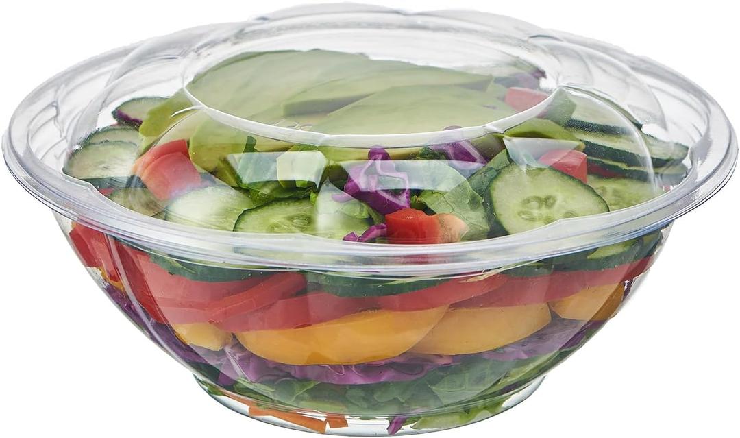 Jaluxing [24 oz. 150 Sets Clear Plastic Salad Bowls with Airtight Lids Disposable To Go Mixing Containers Serving for Fruit, Quinoa, Lunch and Meal Prep, 6.89 Inches In Diameter X 2.48 Inches In Height