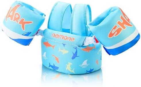 Nemone Toddler Swim Vest for 22-70 lbs Kids Floaties Swim Jacket with Arm Water Wings for Girls Boys 1 2 3 4 5 6 7 Years Old Beach Pool 20 30 40 50 60 66 Pounds Puddle Jumper