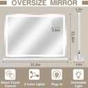 ROLOVE Vanity Mirror with Lights, 32" x 22" Large Lighted Vanity Mirror with Dimmable 3 Modes, LED Makeup Mirror, Touch Screen Control, USB Charging Port, Tabletop or Wall-Mounted