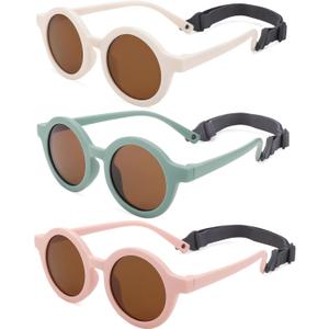 Polarized Baby Sunglasses with Strap - Unbreakable Infant Sunglasses for Newborn Toddler Boys Girls Age 0-12 Months (A1 White / Brown + Green / Brown + Pink / Brown)