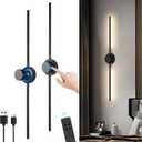 AHAWILL Battery Operated Wall Sconces Set of Two with Remote,Stepless 3CCT Dimmable, USB Rechargeable Wireless Wall Lamp,360Rotate Wall Lights for Bedroom,43.3inch (A Pair of Batteries)