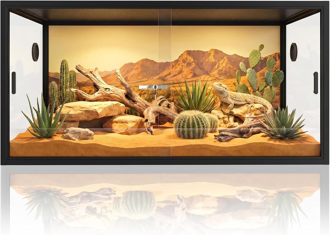 120 Gallon Reptile Enclosure 48" x 24" x 24", Front Opening Reptile Enclosure with Tempered Glass Doors, Safety Lock & Screen Top Ventilation, for Bearded Dragon, Ball Python, Snake, Gecko