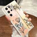 Compatible with Samsung Galaxy S23 Ultra Case with Wrist Strap Beige | Floral Flower Shockproof Soft TPU Protective Cover Women Girls, Anti Scratch Case for S23 Ultra 6.8 Inch, Beige