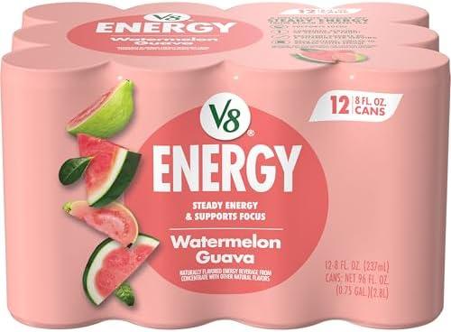 V8 Energy Watermelon Guava Energy Drink, 8 fl oz Can (12 Pack), BBD 10/16/2025